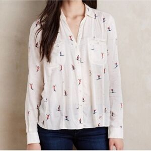 Anthropologie Maeve Ski‎ Scene Colloquial Button Down Top Women’s 2 Semi Sheer